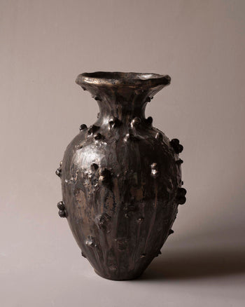 Studded Vase - Metallic Black